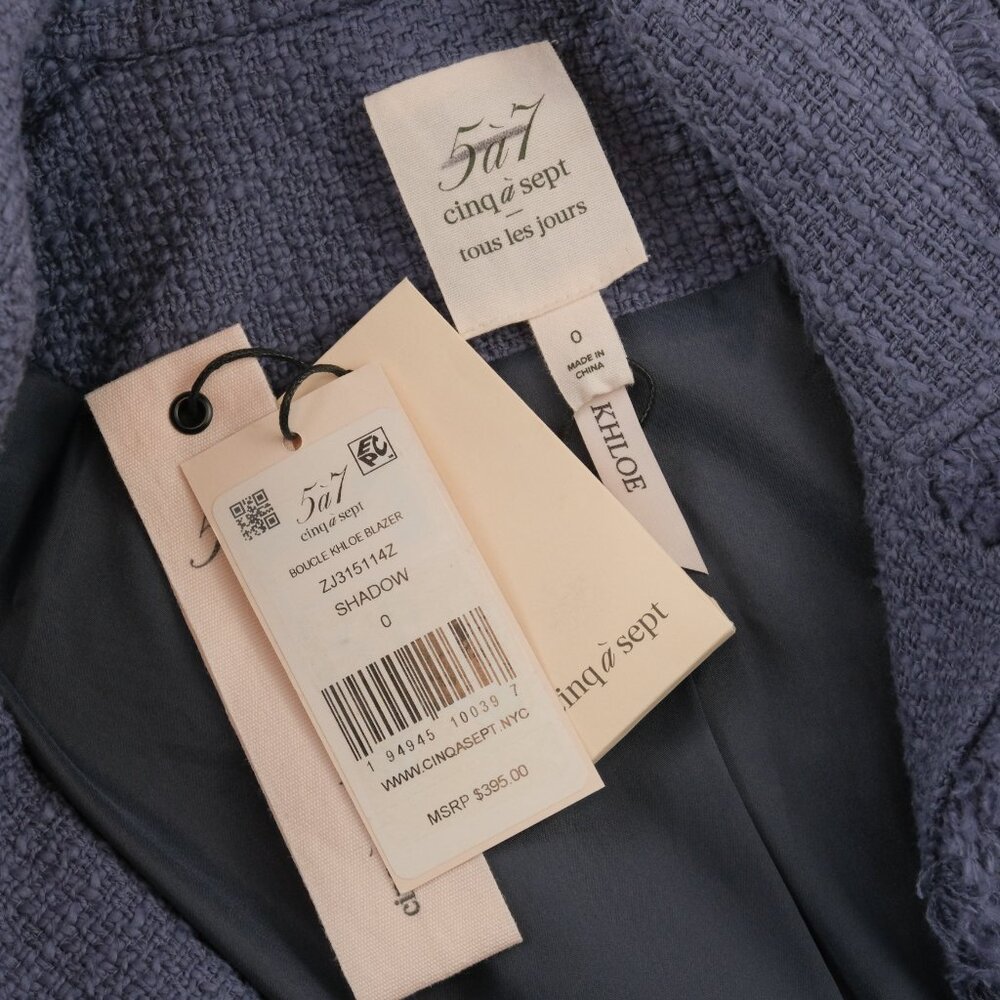 Cinq à Sept Boucle Khloe Tweed Fringe Trim Blazer, Dusty Blue, Size US 0 - Picture 5 of 10